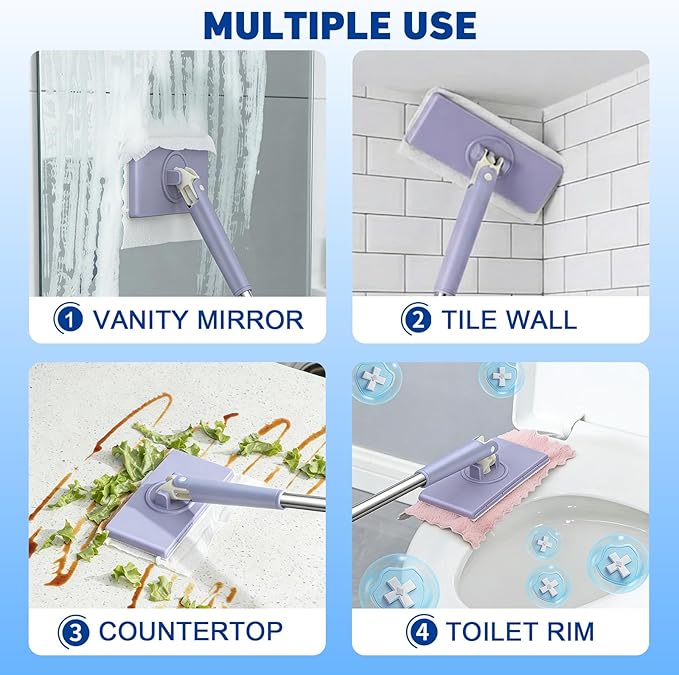 Snap Grip Mini MopCloth Changing Mini Mop360 Rotating Wet Dry for Whole House CleaningFoldable 35inch Retractable Long Handle Mopping Stick (White1*p+6*Cloth)