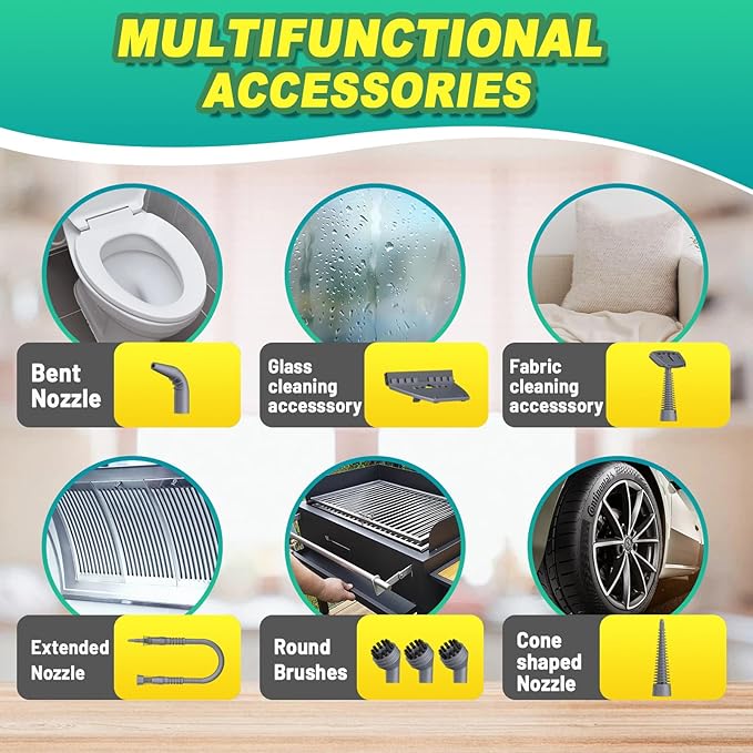Multi-Surface Handheld Pressurized Steam Cleaner with 13 PCS Accessory Portable Steamer for Cleaning Multipurpose Steam Cleaner for Home/Car/Bathroom/Grease/Upholstery/Floor/Grout and More (White)