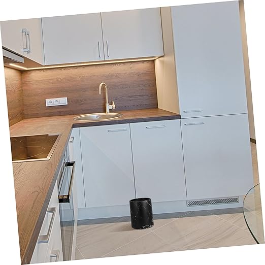 Cabilock Marble Pattern Trash Can Lidless 10L Round Waste Basket for Living Room Kitchen Bathroom Plastic Waste Bin for Home Office
