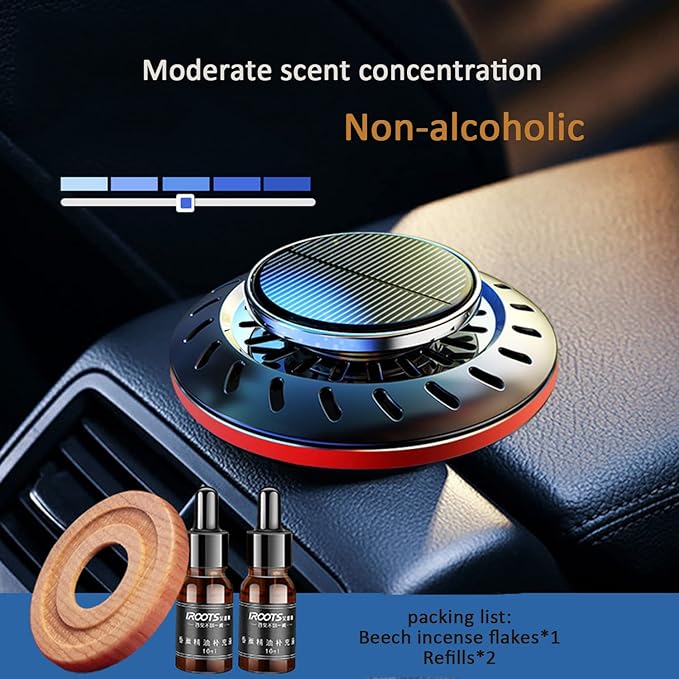Kwak's Car Air FreshenerRotating Solar Aromatherapy Essential Oil Diffuser Scent with Extra 4 Bottle Solar Car Air Freshener Refill