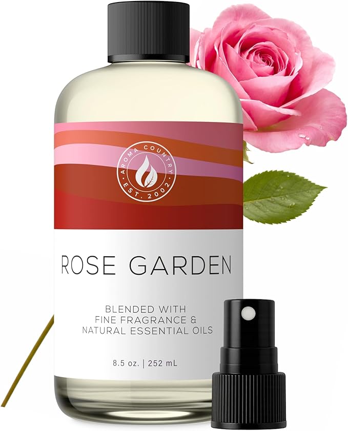 Aroma Country Rose Garden Diffuser Oil - Luxury Essential Oils for Diffuser Refill &amp Air Freshener Room Spray - Long-Lasting &amp Natural Home Fragrance Scented Oil for Diffusers (8.5 Fl. oz)