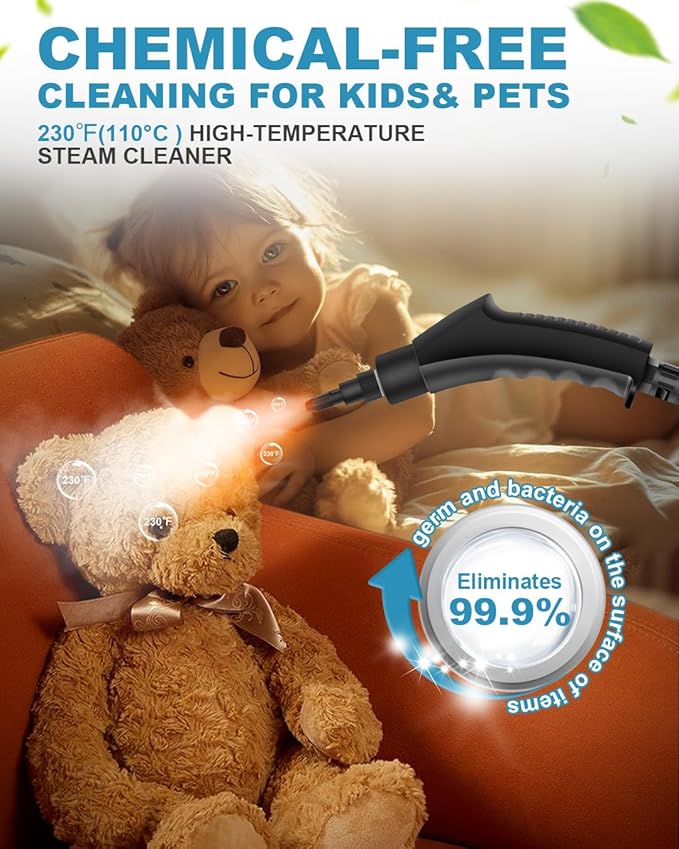 Handheld Steam Cleaner 2500W Powerful 15sec Heat-up Multipurpose Steamer 3-Level Temp 37OZ Pressurized Deep Cleaning Steamer with 10 pcs Accessories for Window Grease Car Home