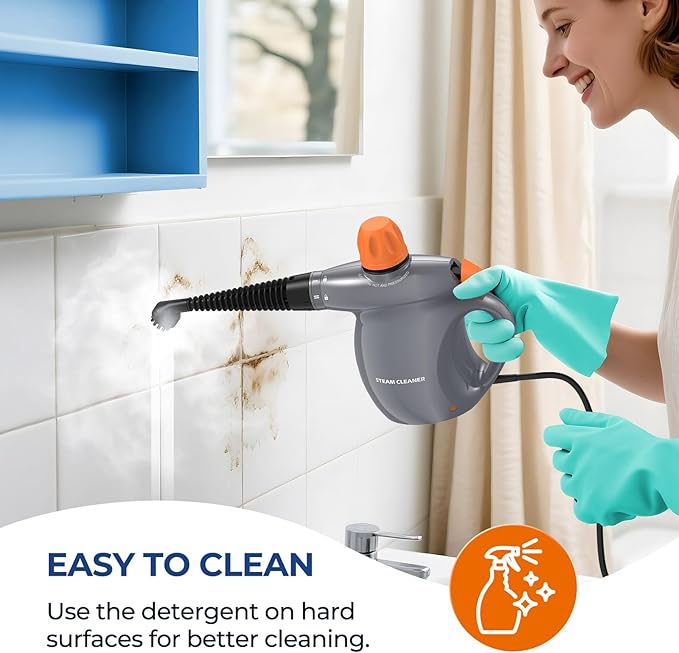 LABIGO Steam Cleaner Pressurized Handheld 13pcs Multi-Purpose Natural Deep Cleaning Steamer Portable Steamer for Cleaning Home Grout Kitchen Car Window Upholstery Bathroom and Clothes Gray