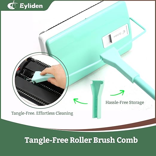 Eyliden X-Large Carpet Sweeper - Quiet Manual Sweeper for Carpets &amp Rugs | 1 Extra Refill Roller Brush | Non-Electric Hand Push Quietly Cleans Debris and Messes Restaurant Roller Broom Mint
