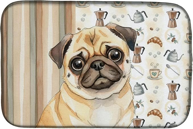 Caroline's Treasures Fawn Pug Coffee Bar Dish Drying Mat Absorbent Dish Drying Mat Pad for Kitchen Counter Dish Drainer Mat for Countertop 14 x 21 Multicolor