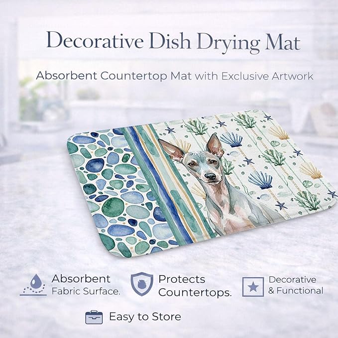 Caroline's Treasures American Hairless Terrier Coastal Sea Glass Dish Drying Mat Absorbent Dish Drying Mat Pad for Kitchen Counter Dish Drainer Mat for Countertop 14 x 21 Multicolor