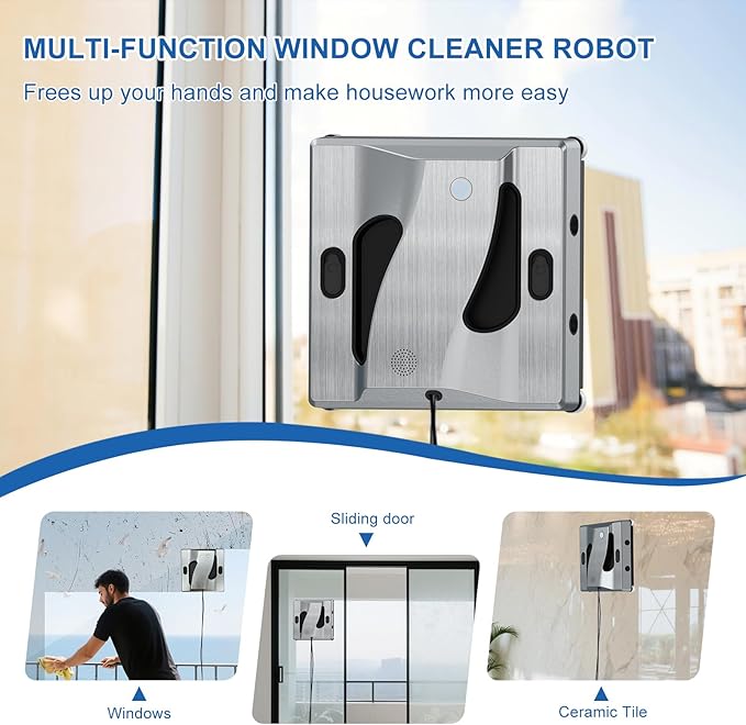 Window Cleaning Robot 6000Pa Suction Power Window Cleaner Robot with 4 Water Spray Intelligent Cleaning with App Control Perfect for High-Rise Windows Tiles and Glass Doors