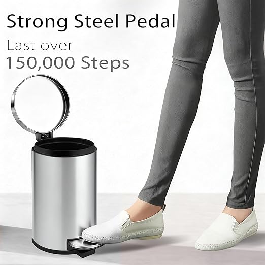 TIPGO Small Trash Can with Lid Soft Close 4.5 Liters / 1.2 Gallon Bathroom Garbage Can Mini Step Trash Bin Stainless Steel Wastebasket for Bathroom Bedroom Office (Silver)
