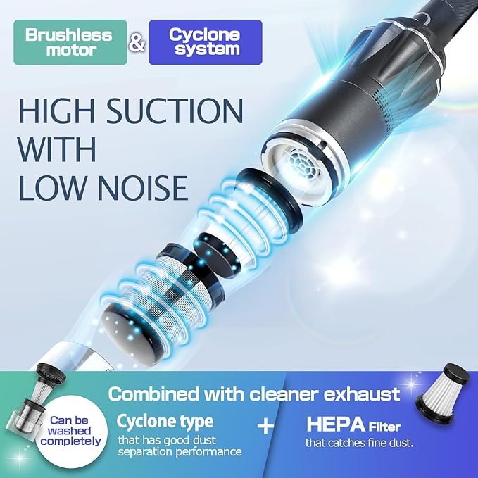 Handheld Vacuum Cordless 25000PA Super Lightweight 1lb with Powerful Suction Charging Dock Car Charger Single Touch Empty and Detachable Dust Cup Portable Mini Car Vac Gray