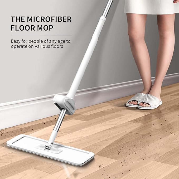 Microfiber Mop Self-Wringing 360 Rotate Reusable Pads Hardwood Floor Cleaner Dry Wet Mop for Kitchen Bathroom Home Use