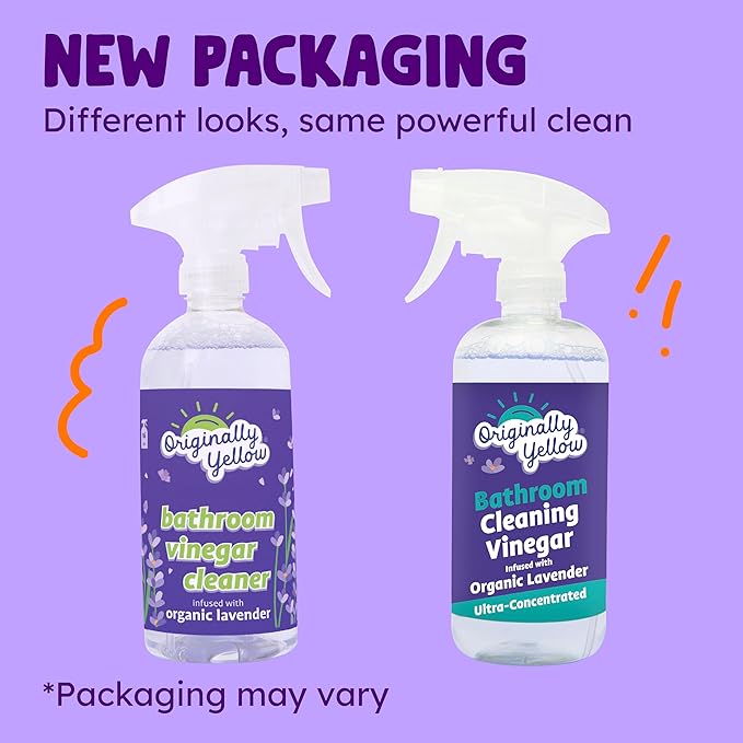Originally Yellow Lavender Bathroom Cleaner Spray | Powered by Natural Vinegar &amp Infused with Lemon | Multipurpose Kitchen Cleaner Works on Tile Wood Granite &amp Marble 3 Pack