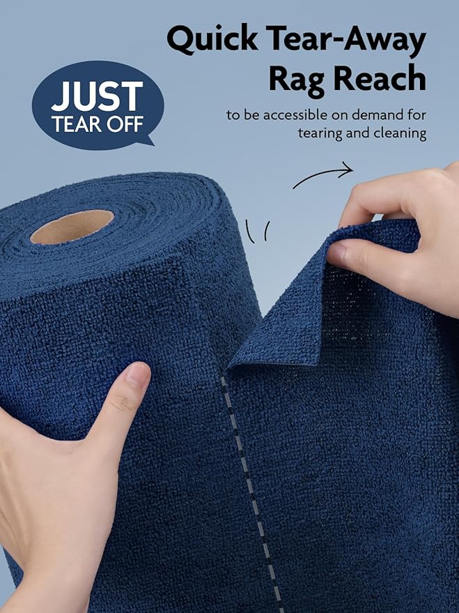 Fantasticlean Microfiber Cleaning Cloth Roll -75 Pack Tear Away Microfiber Towels 12 x 12 Reusable Washable Scratch Free Ultra Absorbent for All-Around Cleaning Supplies (Navy Blue)