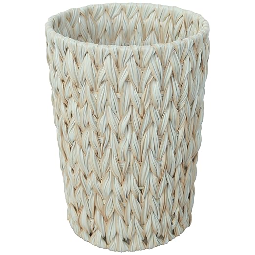 Wicker Trash CanBathroom Trash CanWicker Waste Basket for BathroomDecorative Boho Small Waste Basket for BedroomOfficeCream White 2 Gallon