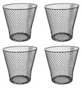 Metal Mesh Waste Basket Black Round Open Top Design Set of 4