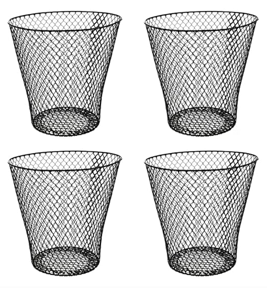 Metal Mesh Waste Basket Black Round Open Top Design Set of 4