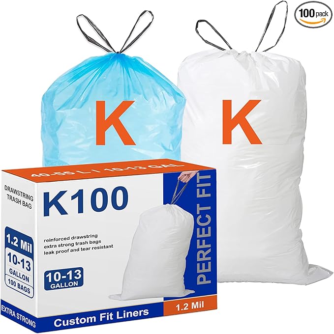 Code K 100 Blue &amp White Compatible with simpIehuman Code K Heavy Duty Trash Bags 1.2 Mil THICK Garbage Can Liners Reinforced Drawstring Trash Bags White 75 &amp Blue 25 Count 10-15 Gallon GRAND S