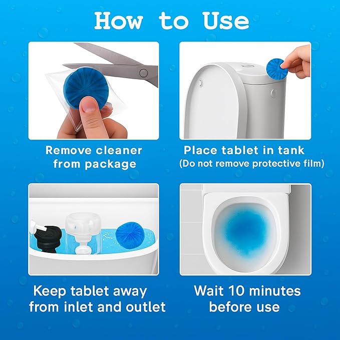 Automatic Toilet Bowl Cleaner Tablets Long-Lasting Blue Toilet Tank Freshener 30 Pack