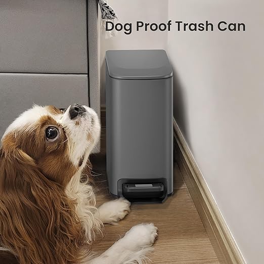 Cesun Small Bathroom Trash Can with Lid Soft Close Step Pedal 6 Liter / 1.6 Gallon Stainless Steel Garbage Can with Removable Inner Bucket Anti-Fingerprint Finish (Gray)