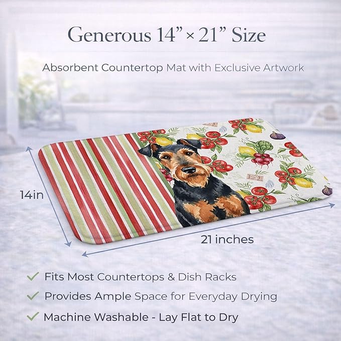 Caroline's Treasures Airedale Terrier Vegetables Dish Drying Mat Absorbent Dish Drying Mat Pad for Kitchen Counter Dish Drainer Mat for Countertop 14 x 21 Multicolor