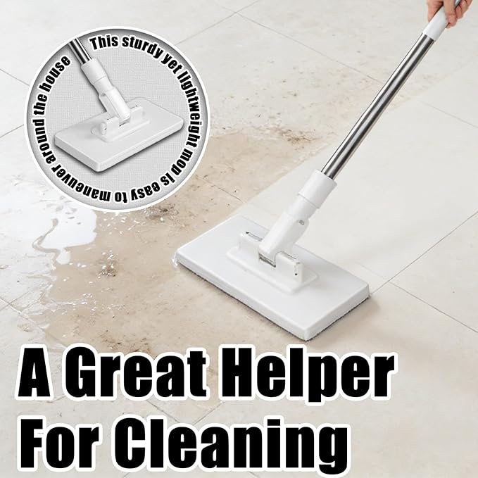 Snap Grip Mini Mop Zero Touch Cloth Changing Flat Mop with Automatic Hands-Free Clip Retractable 40 Inch Locking Handle for Gaps &amp Multi-Surface Cleaning Wet &amp Dry Includes 10 Reusable Clo