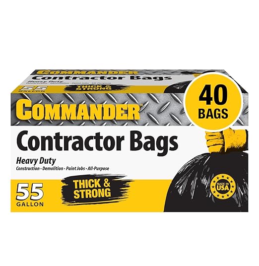 Commander 55 Gallon 3 MIL Heavy Duty Contractor Bags with Flap Ties - 36 x 52 - Pack of 40 - For Contractor Industrial &amp Outdoor
