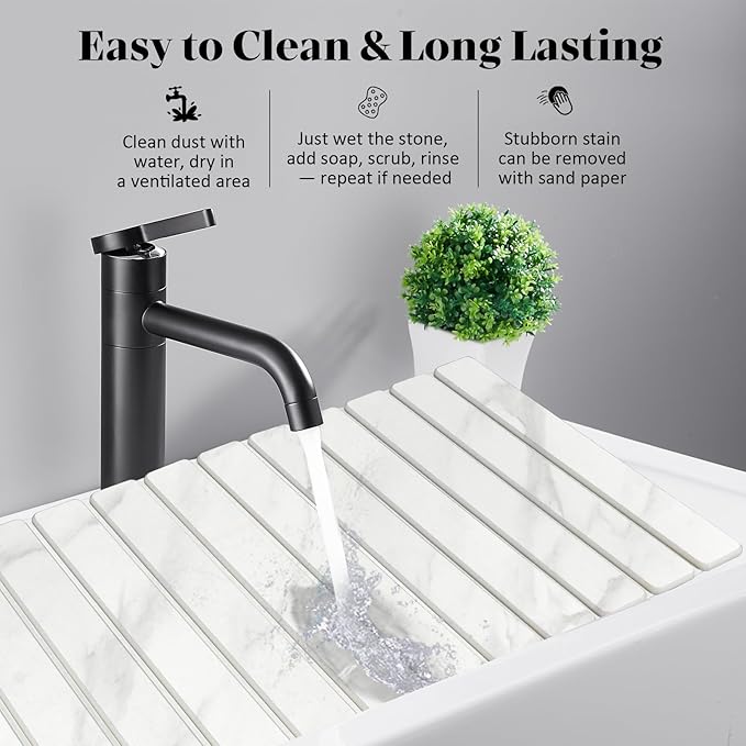 2 PCS Extra Large Stone Dish Drying Mats for Kitchen Counter 28(L)×16(W) Marble-Pattern Dish Drying Mat with 8x 4 Coasters Eco-Friendly Diatomite Dish Drying Mat - Fits All Countertops