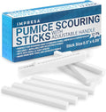 IMPRESA 12 Pack Pumice Chisel Sticks - Secure Refillable Scouring Stick Handle - Thin Cleaning Stone for Tight Spaces - Pumice Stone Toilet Bowl Cleaner &amp Stovetop Cleaner - White &amp Red