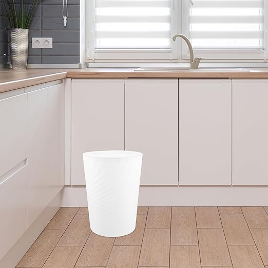 BESPORTBLE Large White Plastic Trash Can with Presser Ring Open Top Bathroom Wastebasket and Office Garbage Bin for Home Kitchen Bedroom Sturdy Threaded Design