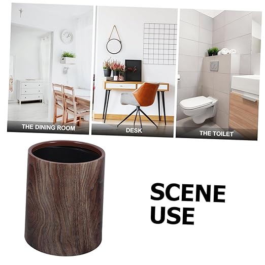 Uonlytech Imitation Wood Grain Trash Can No Lid Plastic Waste Basket Lightweight Bathroom Kitchen Indoor Garbage Bin with Elegant Vintage Design