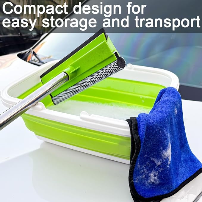 Window Cleaning Kit Squeegee with Bucket for Windshield Cleaning Bathroom Shower Doors Mirrors Tiles and Car Windows (Green)