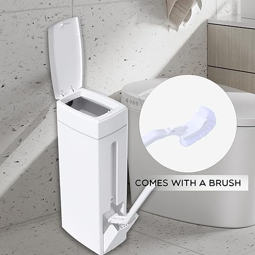 Slim Bathroom Trash CanBathroom Trash Can with Toilet Brush and Holder Set 4.5 Liter / 1.2 Gallon Press-Type Plastic Garbage Can Slim Rectangular Trash Bin for Toilet
