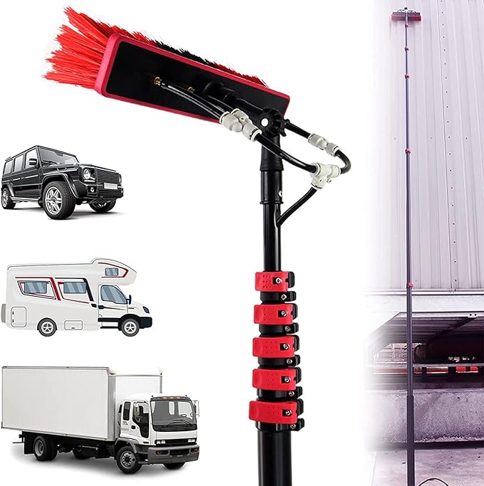 Window Cleaning Pole Water Fed Telescopic Brush Extendable Cleaner Conservatory Roof Cleaning Photovoltaic and Solar Panels 12-39 Feet55cmbrush-18FT/5.4M