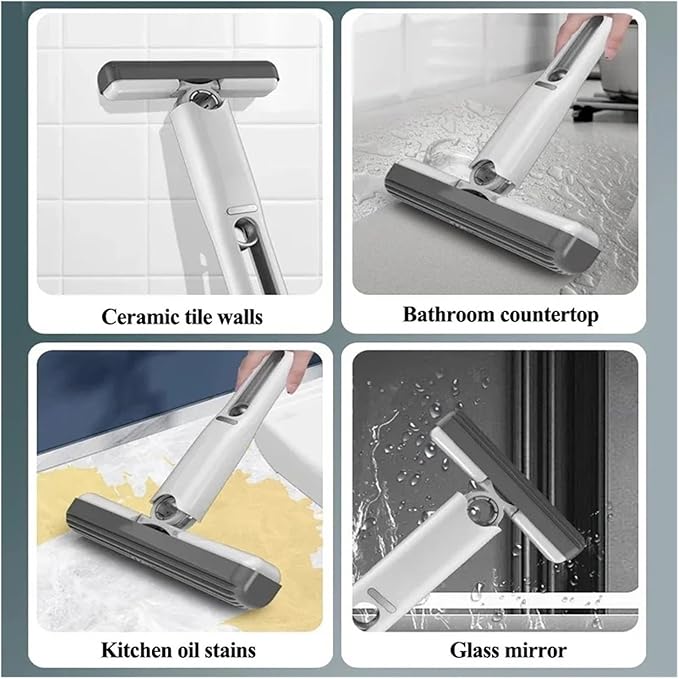 Portable Mini Mop for Kitchen Bedroom Bathroom &amp Tabletop Glass Cleaning - Compact and Cleaning Tool(1 Handle 2Head)