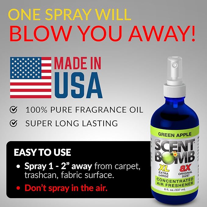Scent Bomb Air Freshener Spray Long-Lasting Odor Eliminator for Home &amp Car Effective Deodorizer Spray for Kitchen Bathroom Fresh Room Spray &amp Smell Neutralizer Green Apple