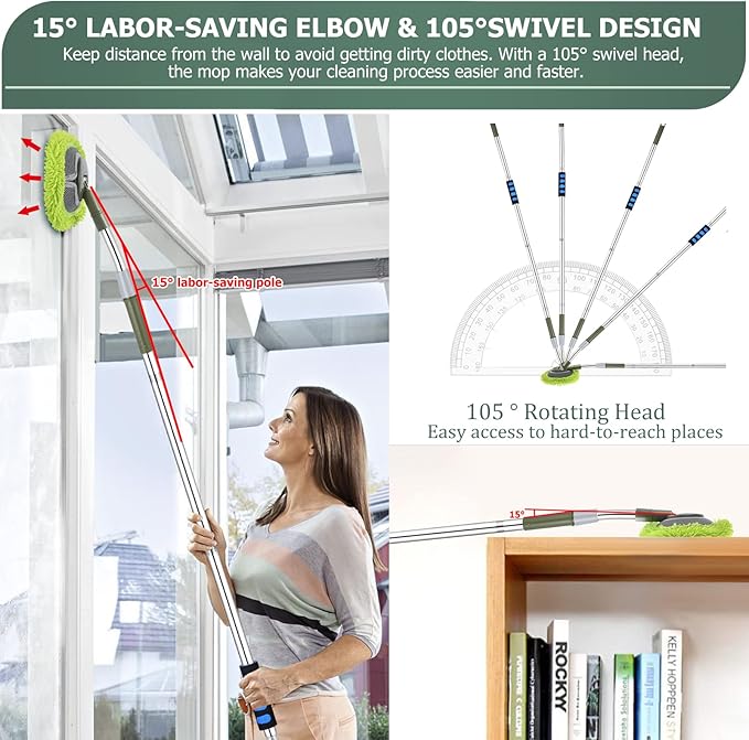 Wall Cleaner Wall Cleaner Mop Green Mop for Walls Max 66’’ Wall Mop with Long Handle Ceiling Dust Mop with 15°Labor-Saving Extension Pole Green Wall Cleaner with Long Handle Wall Washing Mop