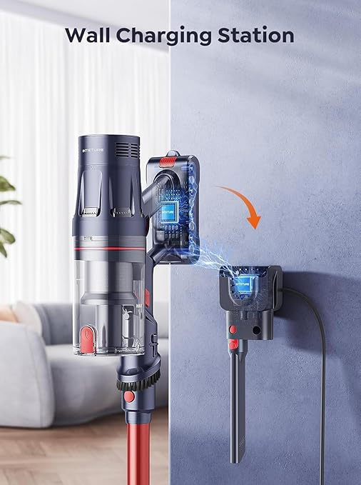 Cordless Vacuum Cleaner 600W/50Kpa65Mins Stick VacuumSelf-Standing Upright Vacuum Cleaner with Wall Mount Charging Touch ScreenVacuums for Hardwood Floor Carpet Pet Hair