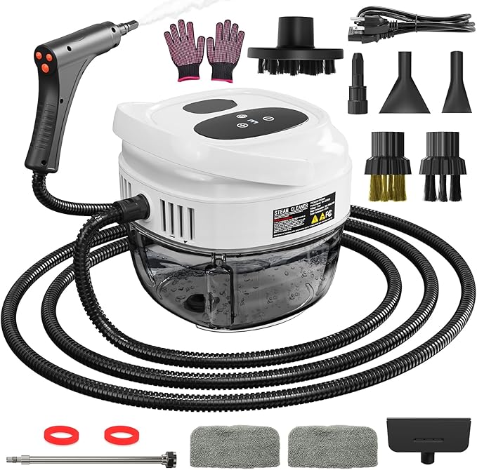 Handheld Steam Cleaner 2500W High Temperature Pressurized Machine 1.7L Water Tank Handle-Controlled Steam Output Portable Cleaning Steamer for Home Car Bed Bugs Furniture Grout (White 1.7)