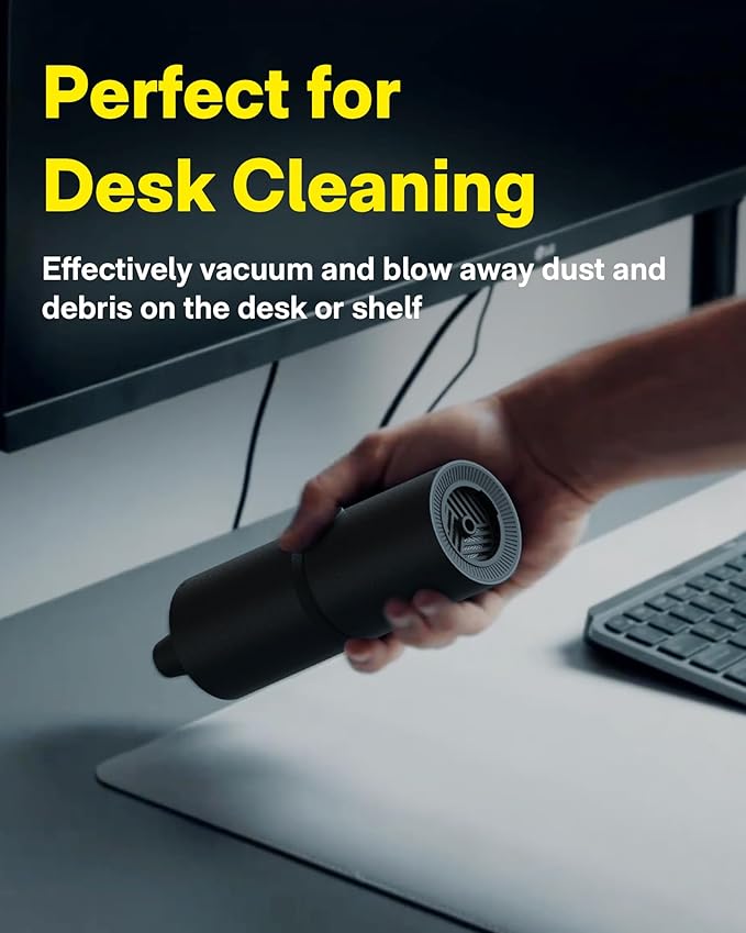 HOTO Handheld Vacuum Cleaner Cordless Desk Vacuum Cleaner Compressed Electric Air Duster 15000Pa Suction 4-in-1 Portable Vortex Vacuum Dust Buster Air Blower for Computer Keyboard Coffee Grounds