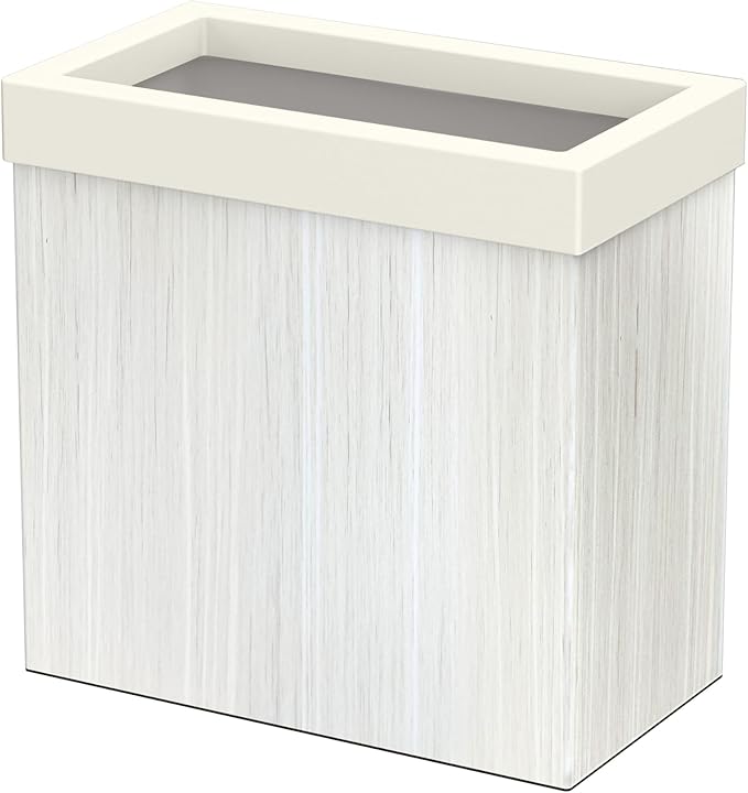 Gatco Small Bathroom Trash Can with Lid Rectangle 3 Gallon Wastebasket Under Sink White Oak with Matte White for Bathroom Bedroom Office (1943W)