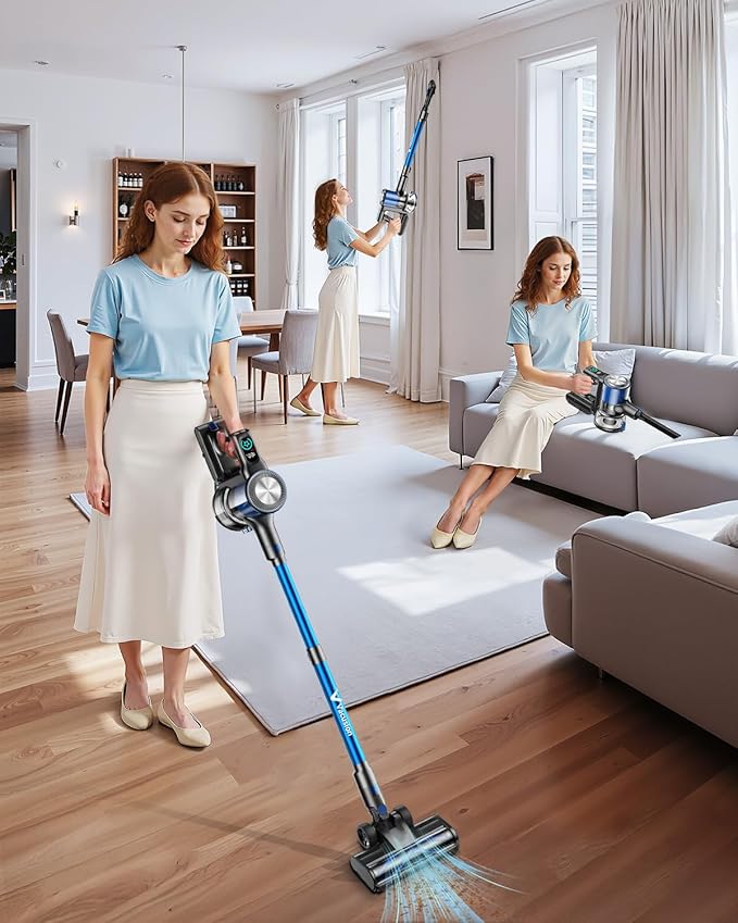 Cordless Vacuum Cleaner 8-in-1 Cordless Stick Vacuum Cleaner with 3 Suction Modes Up to 45mins Runtime Rechargeable Self-Standing Wireless Vacuum Cleaners for Home Pet Hair Carpet Car Hard Floor