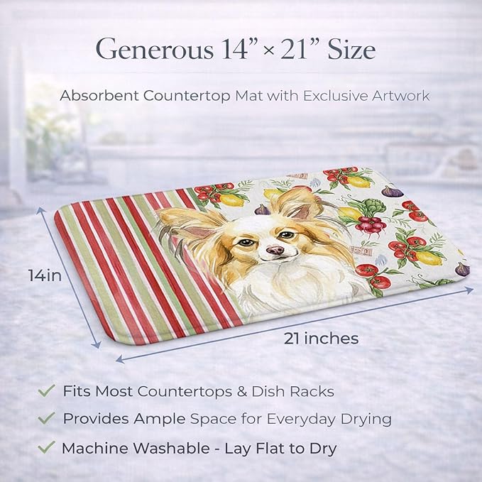 Caroline's Treasures Lemon and White Papillon Vegetables Dish Drying Mat Absorbent Dish Drying Mat Pad for Kitchen Counter Dish Drainer Mat for Countertop 14 x 21 Multicolor