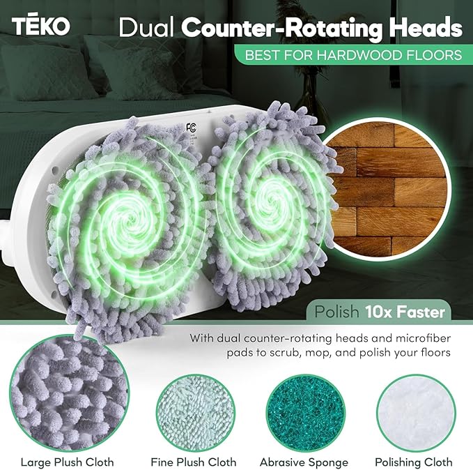 TEKO Electric Mop | Power Cleaner| Hardwood Floor Mop with Baseboard Cleaner Attachment | Floor Mops with Washable Pads Included (Blue)