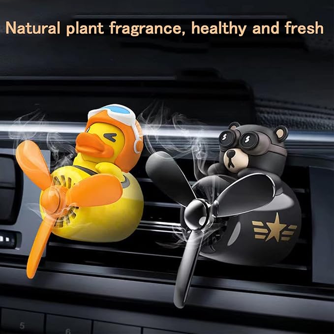 2 Pieces Car Air Fresheners Cute Bear Pilot Car Diffuser Propeller Air Outlet Vent Fresheners Suitable for Automotive Interior Decoration (Bear+Duck)