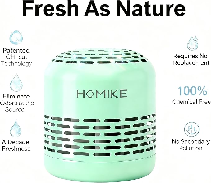 HOMIKE Refrigerator Deodorizer Odor EliminatorLast up to 10 Years for CarClosetShoes CabinetFridge and FreezerOutperforms Baking Soda and Activated Carbon (Green)