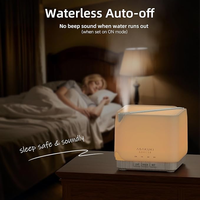 ASAKUKI Essential Oil Diffuser for Home Large 700 ml Humidifier with Automatic Shut-Off Quiet Aromatherapy Diffuser with 7 LED Lights for Living Room Kitchen Bedroom Hotel - White