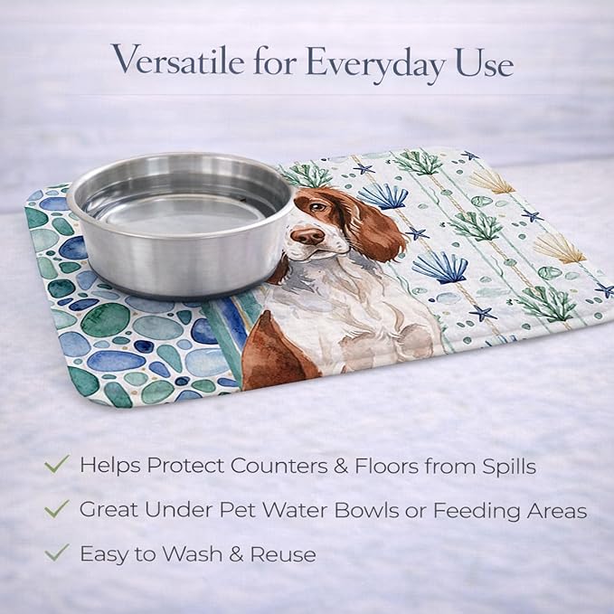Caroline's Treasures Liver and White English Springer Spaniel Coastal Sea Glass Dish Drying Mat Absorbent Dish Drying Mat Pad for Kitchen Counter Dish Drainer Mat for Countertop 14 x 21 Multicolor