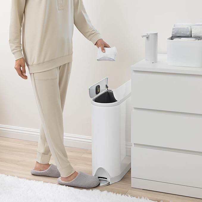 simplehuman Diaper Can with Odorsorb System (Odorsorb Pods and Odorsorb Liners) 18 Liter/ 4.8 Gallon White Stainless Steel