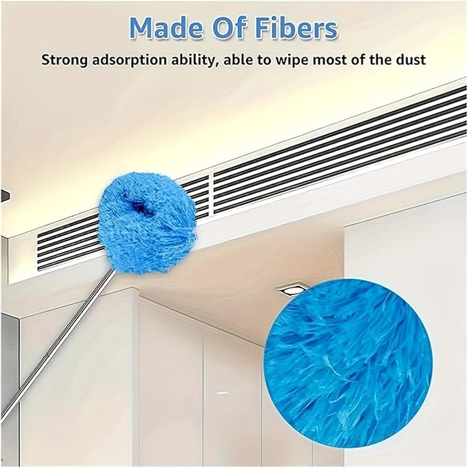 Microfiber Ceiling Fan Duster Extendable Long Handle Locking Dust Reusable Cleaning Brush Machine Washable Easy(Green)