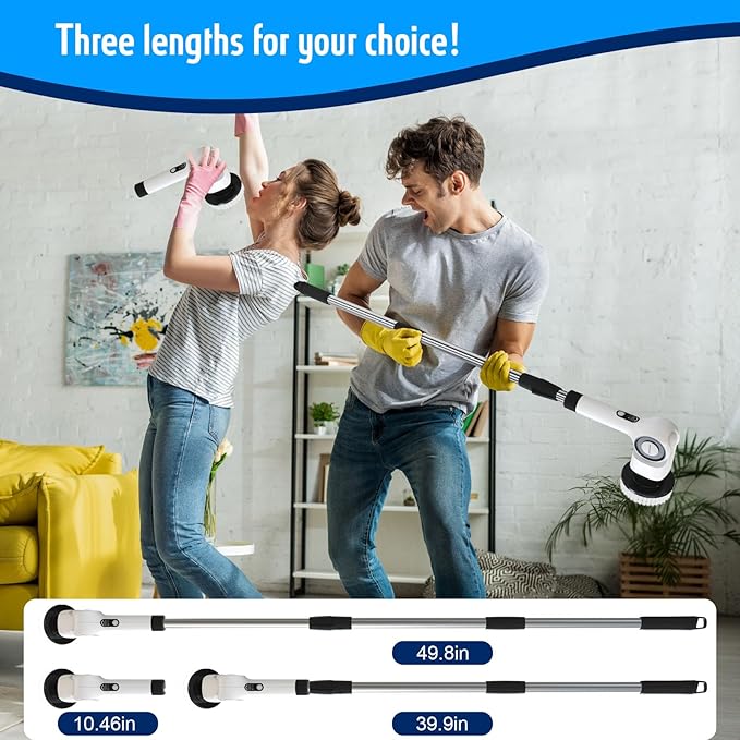 Electric Spin ScrubberCordless Cleaning Brush with 8 Replaceable Brush Heads360°Power Scrubber for Tub and Floor Tilewith 3 Adjustable Speed &amp Rotatable &amp Detachable Handle for Bathroom Kit