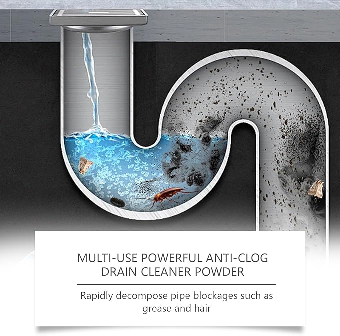 Drain Unclogging Cleaning Powder for Home Kitchen and Bathroom - Rapidly Dissolve Grease Hair &amp Blockages Easy-to-Use Formula(3PCS)